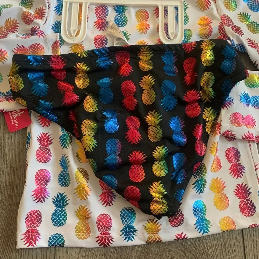 Penelope Mac girls 2 pc bathing suit with pineapple graphic design
